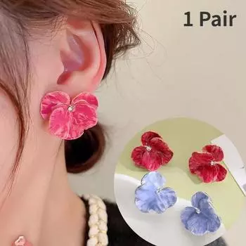 1 пара сережек-цветков в стиле ретро, розовые, голубые, женские, с лепестками, милые ювелирные аксессуары 1 pair синий