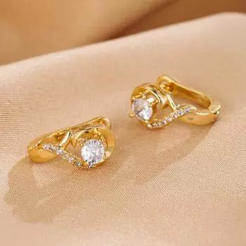 1 пара сережек-гвоздиков с блестящими стразами и инкрустацией в виде музыкальных нот серебряный