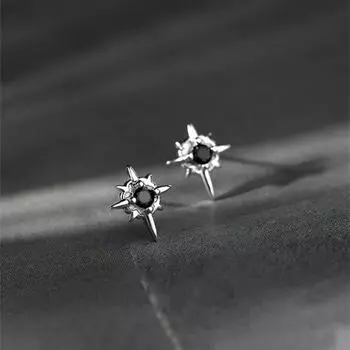 1 пара сережек-гвоздиков с черным цирконом и звездами, белые индивидуальные украшения для ушей чёрный
