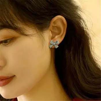 1 пара сережек-гвоздиков с цветным бантом и покрытием, милые серьги-гвоздики в корейском стиле с гальваническим покрытием, ювелирные изделия розовый