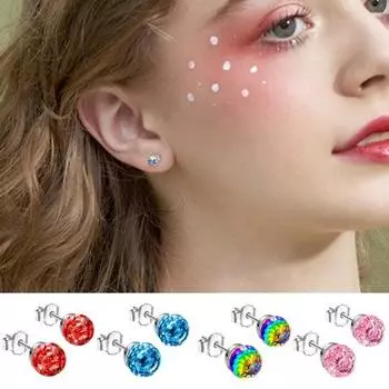 1 пара сережек-гвоздиков с цветными стразами, круглый дизайн, регулируемая посадка, сверкающие серьги-гвоздики 8 mm разноцветный