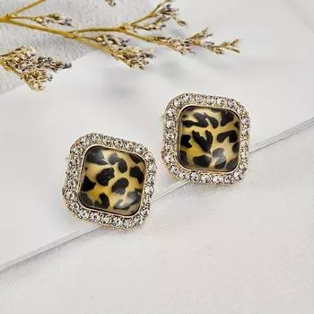 1 пара сережек-гвоздиков с геометрическим квадратным леопардовым принтом для женщин, винтажные золотые украшения для свадебной вечеринки, подарки чёрный/белый