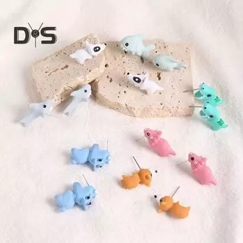 1 пара сережек-гвоздиков с изображением мультяшных животных, много форм, акула, бегемот, динозавр, кит, смола, 3D, серьги-гвоздики с ушками, рождественские украшения, подарки G