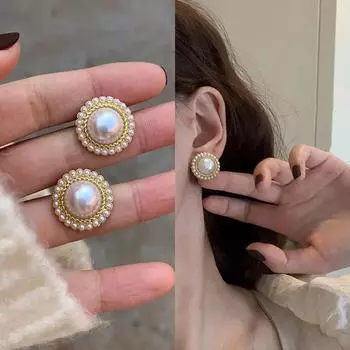 1 пара сережек-гвоздиков с крупным жемчугом в богемном стиле для женщин и девочек, элегантные универсальные серьги, ювелирные аксессуары, подарки на День святого Валентина
