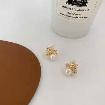 1 пара сережек-гвоздиков с жемчугом Honey Bee, женские простые изысканные элегантные серьги для женщин, свадебных вечеринок, дня рождения, ювелирные изделия 1 Pair