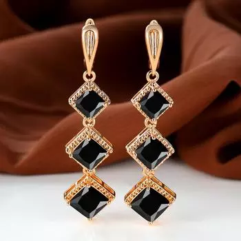 1 пара сережек-гвоздиков серебристого, желтого, розового золота, черного камня, огранки принцессы, серьги-гвоздики, кольцо для невесты, обручальные украшения чёрный/золотой