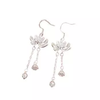 1 пара сережек-гвоздиков в китайском стиле с длинными кисточками для женщин и девочек, элегантные изысканные серьги-крючки в виде цветка лотоса