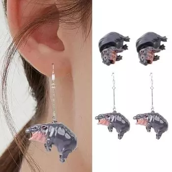 1 пара сережек-гвоздиков в виде бегемота, реалистичные 3D-фигурки животных, серьги-крючки, индивидуальные висячие серьги в преувеличенном стиле, украшения для ушей