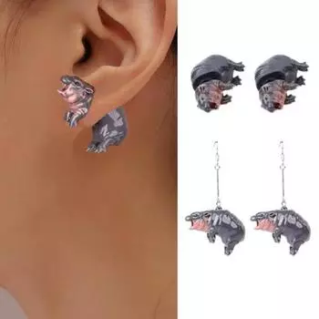 1 пара сережек-гвоздиков в виде бегемота, реалистичные 3D-фигурки животных, серьги-крючки, индивидуальные висячие серьги в преувеличенном стиле, украшения для ушей