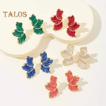 1 пара сережек-гвоздиков в виде кленового листа, женские серьги с гладкой поверхностью, легкие серьги-гвоздики, ювелирные аксессуары красный