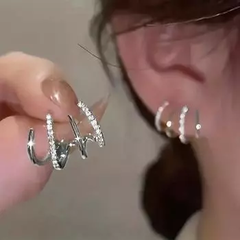 1 пара сережек Huggie со стразами в форме когтей, полые антиаллергенные гальванические легкие украшения для ушей из нержавеющей стали, ювелирные изделия, серьги-гвоздики для поездок на работу золотистый