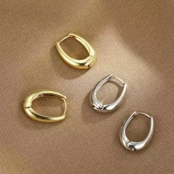 1 пара сережек Huggie в стиле ретро, геометрические однотонные, противоаллергические, с гальваническим покрытием, легкие украшения для ушей из нержавеющей стали, ювелирные изделия, крючки для ушей для поездок на работу золотистый