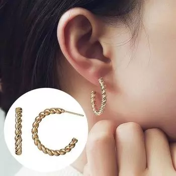 1 пара сережек Huggie, витые C-образные однотонные антиаллергенные серьги с гальваническим покрытием, легкие украшения для ушей из нержавеющей стали, ювелирные изделия золотистый