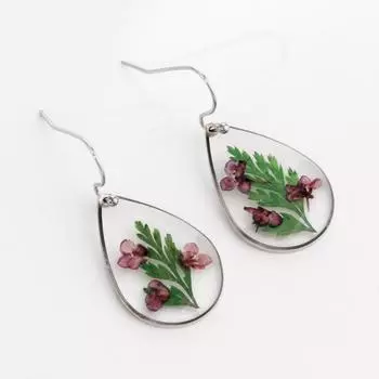 1 пара сережек из натурального цветка из смолы, настоящий цветок, вербена, василек, уникальный натуральный цветок