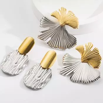 1 пара сережек из овального гинкго с нерегулярным сращиванием, винтажные для женщин, пар с уникальным дизайном, ювелирные изделия для вечеринок, подарочные аксессуары 8cm серебряный