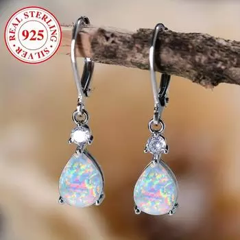 1 пара сережек-капель из белого огненного опала, серьги-капли из серебра 925 пробы в стиле бохо серебряный