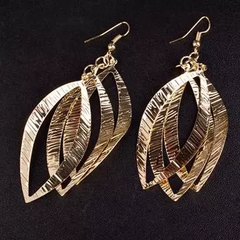 1 пара сережек-капель, не выцветающие, устойчивые к коррозии, длинные цепочки-листочки золотистый