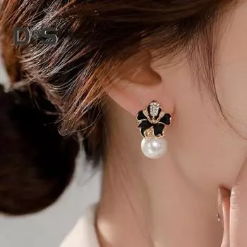 1 пара сережек-капель с искусственным жемчугом и блестящими стразами в форме цветка, серьги-гвоздики для выпускного вечера, юбилея, ювелирного подарка белый