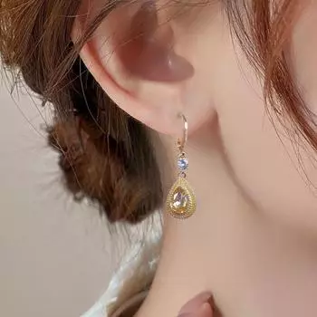 1 пара сережек-капель в форме капли воды, висячие серьги со стразами, гальванизированный сплав, украшения для ушей