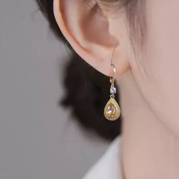1 пара сережек-капель в форме капли воды со стразами, висячие серьги из гальванического сплава, украшения для ушей для официальной вечеринки, выпускного вечера, свидания золотистый