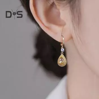 1 пара сережек-капель в форме капли воды со стразами, висячие серьги из гальванического сплава, украшения для ушей для официальной вечеринки, выпускного вечера, свидания золотистый