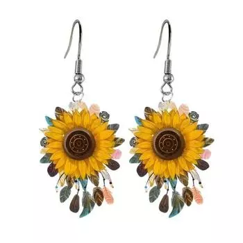 1 пара сережек-капель в форме подсолнуха, легкие эффектные серьги, изысканные серьги ручной работы, ювелирный подарок жёлтый