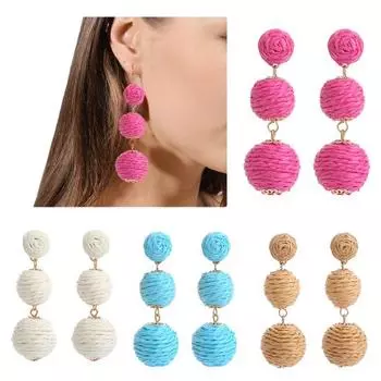 1 пара сережек-капель в стиле ретро, приятные к коже, универсальные, яркие цвета, из ротанга для женщин жёлтый