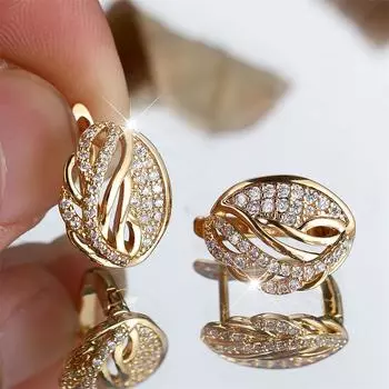 1 пара сережек-клипс с цветочным принтом желтого золота, полые листочки, висячие серьги, обручальные свадебные украшения белый/золотой