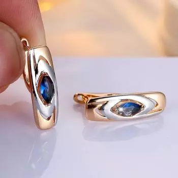 1 пара сережек-клипс с синим цирконием для женщин, минималистичные серьги-подвески золотого цвета, модные ювелирные изделия синий/золотой