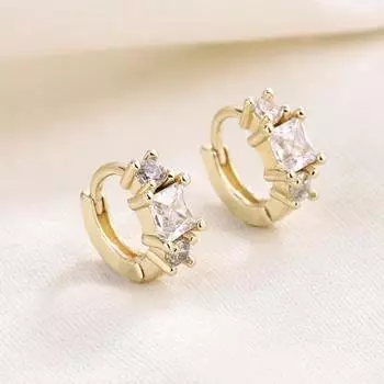 1 пара сережек-колец для женщин, позолоченные медные серьги 14 карат, гипоаллергенные серьги-кольца с кубическим цирконием, женские украшения, подарок на день рождения D