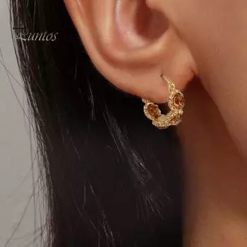 1 пара сережек-колец Huggie в стиле ретро с кубическим цирконием, маленькие серьги-кольца, геометрические роскошные городские серьги для выпускного вечера, официальной вечеринки, свиданий, ювелирных изделий коричневый