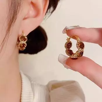 1 пара сережек-колец Huggie в стиле ретро с кубическим цирконием, маленькие серьги-кольца, геометрические роскошные городские серьги для выпускного вечера, официальной вечеринки, свиданий, ювелирных изделий коричневый