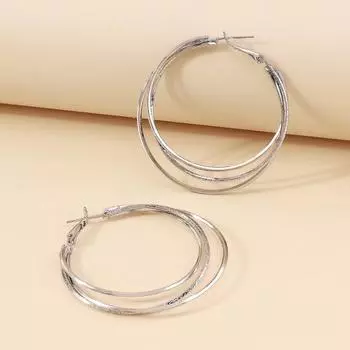 1 пара сережек-колец, преувеличенный большой круг, многослойное геометрическое гладкое украшение, подарок для женщин, тройной золотистый