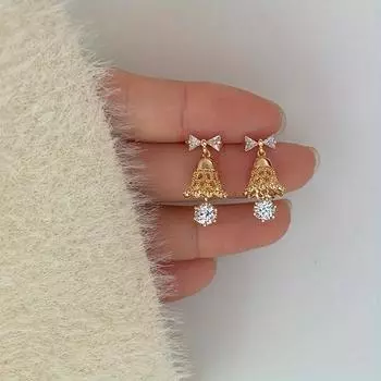 1 пара сережек-колокольчиков, рождественский подарок, милый дизайн с бантом-колокольчиком, легкие роскошные серьги в виде снежинки на рождественской елке золотой