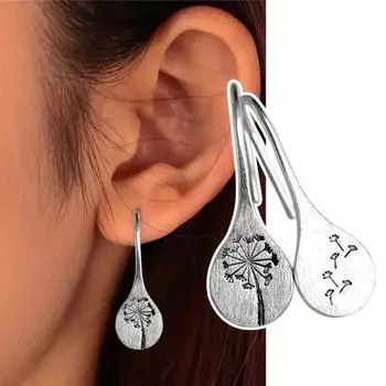 1 пара сережек-крючков с узором одуванчика в стиле ретро, серьги-подвески в стиле природы с цветком и пирсингом, женские серьги-капли для девочек-подростков серебряный