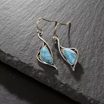 1 пара сережек-крючков, синий кулон, ювелирные изделия из искусственной бирюзы, гальванические долговечные серьги-капли