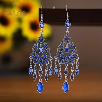 1 пара сережек-крючков в стиле бохо с ажурным цветочным дизайном, серьги-подвески с искусственными кристаллами, аксессуары для свадеб и вечеринок зелёный