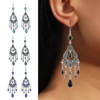 1 пара сережек-крючков в стиле бохо с ажурным цветочным дизайном чёрный