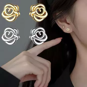 1 пара сережек, модные серебряные игольчатые, темпераментные, ажурные, простота, цветочные аксессуары, розовое покрытие