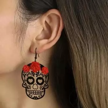 1 пара сережек на Хэллоуин, темные готические розы, полые серьги с изображением черепа любви