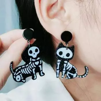 1 пара сережек на Хэллоуин, жутко шикарные, летучая мышь, кошачий череп, легкие модные индивидуальные забавные удобные серьги Cat