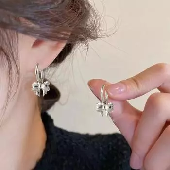 1 пара сережек-обнимашек с бантом из титановой стали, подарочные серьги-кольца для выпускного, свидания, свадьбы серебряный
