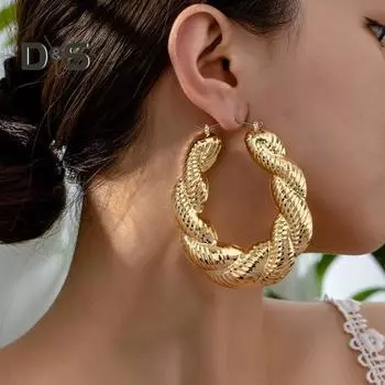 1 пара сережек-обнимашек в стиле ретро, блестящие, витые, геометрические, однотонные, гальванизированные, легкие, из нержавеющей стали, украшения для ушей, ювелирные изделия для поездок на работу золотистый