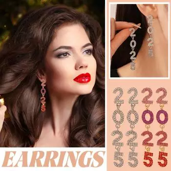 1 пара сережек-подвесок 2025 года, новогодние серьги, серьги с кисточками, цифровой подарок 2025 года, подходит для женщин и девушек One Size