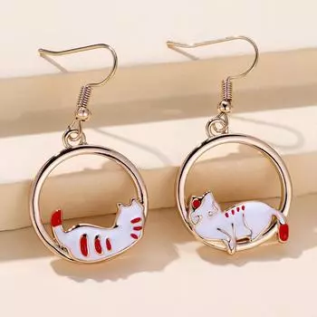 1 пара сережек-подвесок с эмалированными кошками для женщин и девочек, милые и очаровательные модные украшения с крючками на день рождения золотой