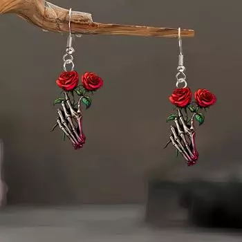 1 пара сережек-подвесок с готической черепом и розой, идеально подходят для Дня святого Валентина, Хэллоуина, Рождества, Нового года, подарков на День матери, аксессуаров для весеннего фестиваля красный