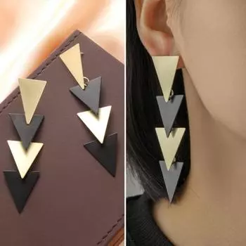 1 пара сережек-подвесок с индивидуальным преувеличением, разноцветные подвески, геометрическое украшение, гальваническое покрытие, треугольные длинные