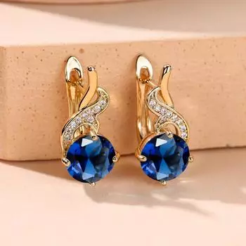 1 пара сережек-подвесок с подвесками из голубого циркония круглой огранки, винтажные серьги-кольца с бесконечностью для женщин, золотые украшения для свадебной вечеринки чёрный/золотой