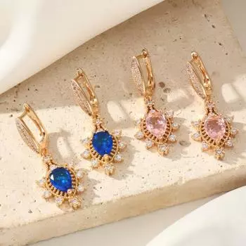 1 пара сережек-подвесок в стиле ретро розового/синего цвета с геометрическими фигурами для женщин, ювелирные изделия из кубического циркония, аксессуары для свадебной вечеринки синий