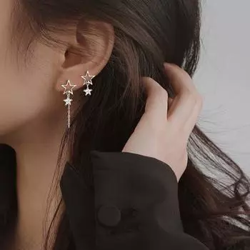 1 пара сережек-пусетов с полой звездообразной цепочкой, кисточкой неправильной формы/цветной со встроенным цирконием